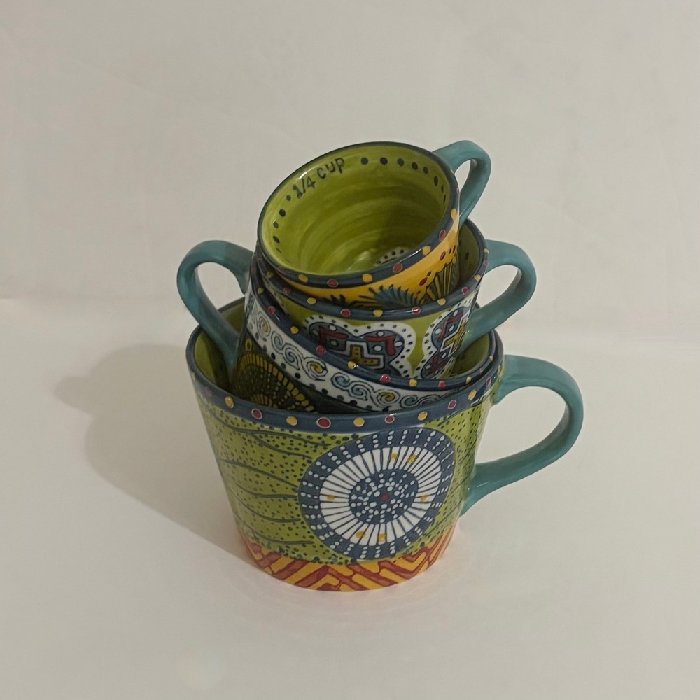 ANTHROPOLOGIE Austin Flora Measuring Cups Ceramic Handled Colorful Set of 4 - Picture 3 of 11